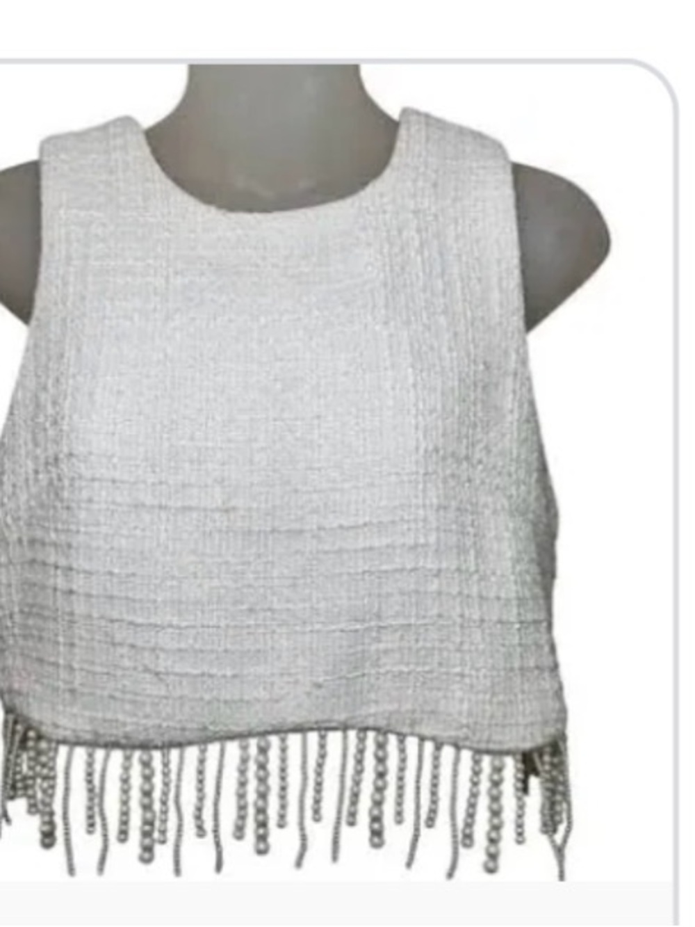 Jason Wu Ivory Tweed Fringe Crop Top Sz M